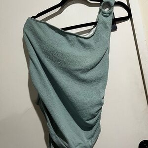 Elegant Green One-Shoulder Women Swim One Piece